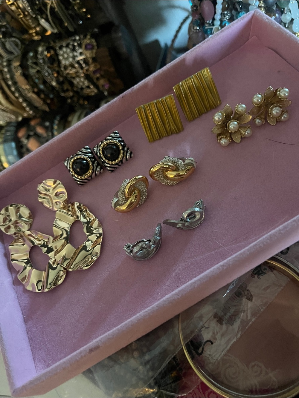 Gold Tone and Silver Tone Clip On Mixed Metal Women's Earring Set